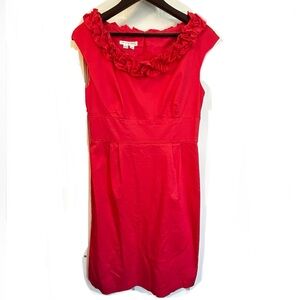 London Times | Ruffled Neck Flower Collar Red Dress, Size 10